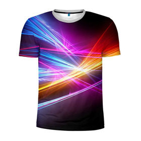 Мужская футболка 3D спортивная с принтом Лучи в Кировске, 100% полиэстер с улучшенными характеристиками | приталенный силуэт, круглая горловина, широкие плечи, сужается к линии бедра | кислотный | лучи | обстракция | радуга | свет | спектр | цвет | цвета | яркие