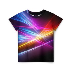 Детская футболка 3D с принтом Лучи в Кировске, 100% гипоаллергенный полиэфир | прямой крой, круглый вырез горловины, длина до линии бедер, чуть спущенное плечо, ткань немного тянется | кислотный | лучи | обстракция | радуга | свет | спектр | цвет | цвета | яркие