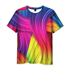 Мужская футболка 3D с принтом Абстракция в Кировске, 100% полиэфир | прямой крой, круглый вырез горловины, длина до линии бедер | Тематика изображения на принте: кислотный | обстракция | радуга | свет | спектр | цвет | цвета | яркие