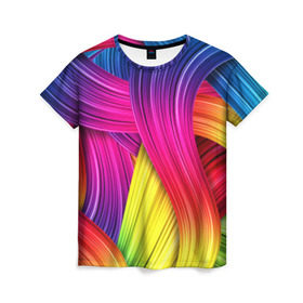 Женская футболка 3D с принтом Абстракция в Кировске, 100% полиэфир ( синтетическое хлопкоподобное полотно) | прямой крой, круглый вырез горловины, длина до линии бедер | кислотный | обстракция | радуга | свет | спектр | цвет | цвета | яркие