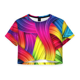 Женская футболка 3D укороченная с принтом Абстракция в Кировске, 100% полиэстер | круглая горловина, длина футболки до линии талии, рукава с отворотами | кислотный | обстракция | радуга | свет | спектр | цвет | цвета | яркие