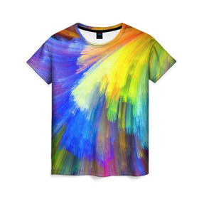 Женская футболка 3D с принтом Абстракция в Кировске, 100% полиэфир ( синтетическое хлопкоподобное полотно) | прямой крой, круглый вырез горловины, длина до линии бедер | кислотный | обстракция | радуга | свет | спектр | цвет | цвета | яркие