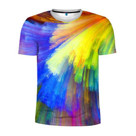 Мужская футболка 3D спортивная с принтом Абстракция в Кировске, 100% полиэстер с улучшенными характеристиками | приталенный силуэт, круглая горловина, широкие плечи, сужается к линии бедра | кислотный | обстракция | радуга | свет | спектр | цвет | цвета | яркие