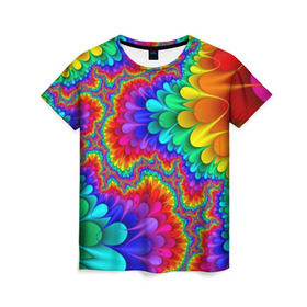 Женская футболка 3D с принтом Узор в Кировске, 100% полиэфир ( синтетическое хлопкоподобное полотно) | прямой крой, круглый вырез горловины, длина до линии бедер | кислотный | обстракция | радуга | свет | спектр | узор | цвет | цвета | яркие