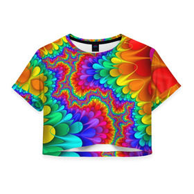 Женская футболка 3D укороченная с принтом Узор в Кировске, 100% полиэстер | круглая горловина, длина футболки до линии талии, рукава с отворотами | кислотный | обстракция | радуга | свет | спектр | узор | цвет | цвета | яркие