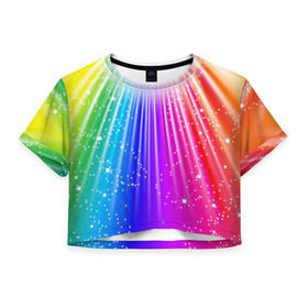 Женская футболка 3D укороченная с принтом Солнце в Кировске, 100% полиэстер | круглая горловина, длина футболки до линии талии, рукава с отворотами | обстракция | радуга | свет | солнце | спектр | цвет | цвета | яркие
