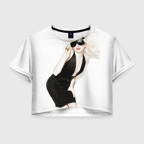 Женская футболка 3D укороченная с принтом Lady Gaga в Кировске, 100% полиэстер | круглая горловина, длина футболки до линии талии, рукава с отворотами | lady gaga | блондинка | звезда | знаменитость | леди гаага | певица | поп | эпатаж | эпатажная