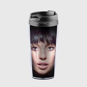 Термокружка-непроливайка с принтом Lady Gaga в Кировске, внутренняя часть — пищевой пластик, наружная часть — прозрачный пластик, между ними — полиграфическая вставка с рисунком | объем — 350 мл, герметичная крышка | 