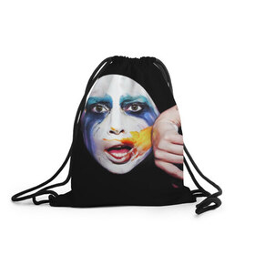Рюкзак-мешок 3D с принтом Lady Gaga в Кировске, 100% полиэстер | плотность ткани — 200 г/м2, размер — 35 х 45 см; лямки — толстые шнурки, застежка на шнуровке, без карманов и подкладки | lady gaga | взгляд | звезда | знаменитость | леди гаага | певица | поп | портрет | эпатаж | эпатажная