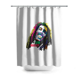Штора 3D для ванной с принтом Bob Marley в Кировске, 100% полиэстер | плотность материала — 100 г/м2. Стандартный размер — 146 см х 180 см. По верхнему краю — пластиковые люверсы для креплений. В комплекте 10 пластиковых колец | 2016 | арт | дизайн | зд | объем | поп | портреты