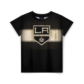 Детская футболка 3D с принтом Лос-Анджелес Кингз в Кировске, 100% гипоаллергенный полиэфир | прямой крой, круглый вырез горловины, длина до линии бедер, чуть спущенное плечо, ткань немного тянется | nhl | лос анджелес кингз | нхл | хоккеист | хоккей