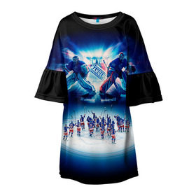 Детское платье 3D с принтом Нью-Йорк Рейнджерс в Кировске, 100% полиэстер | прямой силуэт, чуть расширенный к низу. Круглая горловина, на рукавах — воланы | Тематика изображения на принте: nhl | нхл | нью йорк рейнджерс | хоккеист | хоккей