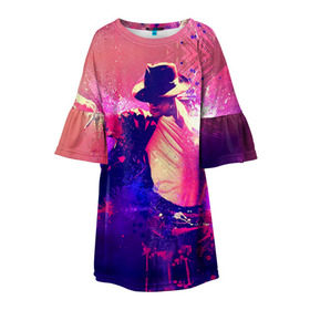 Детское платье 3D с принтом Michael Jackson в Кировске, 100% полиэстер | прямой силуэт, чуть расширенный к низу. Круглая горловина, на рукавах — воланы | Тематика изображения на принте: джексон | майкл