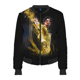 Женский бомбер 3D с принтом Michael Jackson в Кировске, 100% полиэстер | застегивается на молнию, по бокам два кармана без застежек, мягкие манжеты, по низу бомбера и на воротнике — эластичная резинка | майкл джексон