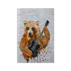 Обложка для паспорта матовая кожа с принтом Медведь с гитарой в Кировске, натуральная матовая кожа | размер 19,3 х 13,7 см; прозрачные пластиковые крепления | гитара