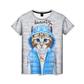 Женская футболка 3D с принтом Модная киска в Кировске, 100% полиэфир ( синтетическое хлопкоподобное полотно) | прямой крой, круглый вырез горловины, длина до линии бедер | baby | beauty | cat | ketty | sweet | девушке | киска | кошка | мода | модная | сладкая | чика