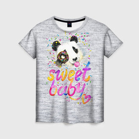 Женская футболка 3D с принтом Милая пандочка в Кировске, 100% полиэфир ( синтетическое хлопкоподобное полотно) | прямой крой, круглый вырез горловины, длина до линии бедер | панда