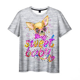 Мужская футболка 3D с принтом милая Чихуахуа в Кировске, 100% полиэфир | прямой крой, круглый вырез горловины, длина до линии бедер | Тематика изображения на принте: baby | dog | sweet | девушке | собачка | чихуахуа