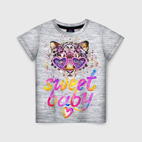 Детская футболка 3D с принтом sweet cat в Кировске, 100% гипоаллергенный полиэфир | прямой крой, круглый вырез горловины, длина до линии бедер, чуть спущенное плечо, ткань немного тянется | baby | cat | ketty | sweet | девушке | киска | кошка | сладкая | тигрица