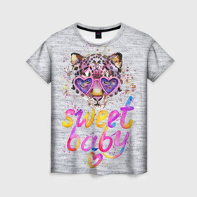 Женская футболка 3D с принтом sweet cat в Кировске, 100% полиэфир ( синтетическое хлопкоподобное полотно) | прямой крой, круглый вырез горловины, длина до линии бедер | baby | cat | ketty | sweet | девушке | киска | кошка | сладкая | тигрица