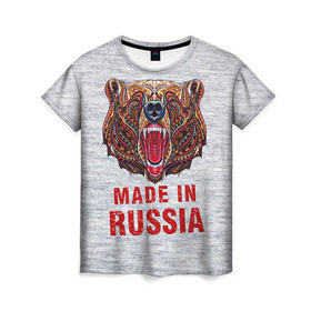 Женская футболка 3D с принтом made in Russia в Кировске, 100% полиэфир ( синтетическое хлопкоподобное полотно) | прямой крой, круглый вырез горловины, длина до линии бедер | bear | made | made in russia | russia | злой | медведь | пасть | русский | я | я русский