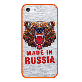 Чехол для iPhone 5/5S матовый с принтом made in Russia в Кировске, Силикон | Область печати: задняя сторона чехла, без боковых панелей | bear | made | made in russia | russia | злой | медведь | пасть | русский | я | я русский