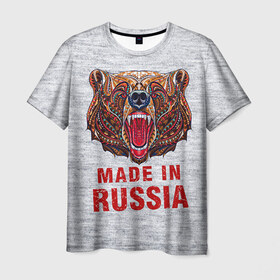 Мужская футболка 3D с принтом made in Russia в Кировске, 100% полиэфир | прямой крой, круглый вырез горловины, длина до линии бедер | bear | made | made in russia | russia | злой | медведь | пасть | русский | я | я русский