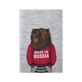 Обложка для паспорта матовая кожа с принтом made in Russia в Кировске, натуральная матовая кожа | размер 19,3 х 13,7 см; прозрачные пластиковые крепления | bear | made | made in russia | russia | злой | медведь | пасть | русский | я | я русский