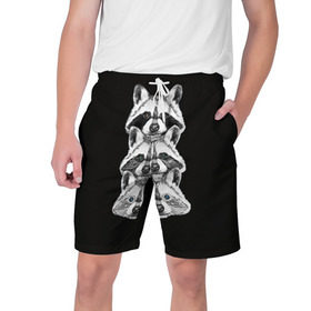Мужские шорты 3D с принтом Еноты в Кировске,  полиэстер 100% | прямой крой, два кармана без застежек по бокам. Мягкая трикотажная резинка на поясе, внутри которой широкие завязки. Длина чуть выше колен | енот