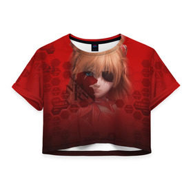 Женская футболка 3D укороченная с принтом Evangelion в Кировске, 100% полиэстер | круглая горловина, длина футболки до линии талии, рукава с отворотами | 