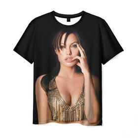 Мужская футболка 3D с принтом Анжелина Джоли в Кировске, 100% полиэфир | прямой крой, круглый вырез горловины, длина до линии бедер | Тематика изображения на принте: angelina jolie | американская актриса | анжелина джоли | режиссёр | фотомодель | ценарист