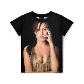 Детская футболка 3D с принтом Анжелина Джоли в Кировске, 100% гипоаллергенный полиэфир | прямой крой, круглый вырез горловины, длина до линии бедер, чуть спущенное плечо, ткань немного тянется | angelina jolie | американская актриса | анжелина джоли | режиссёр | фотомодель | ценарист