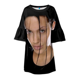 Детское платье 3D с принтом Анжелина Джоли в Кировске, 100% полиэстер | прямой силуэт, чуть расширенный к низу. Круглая горловина, на рукавах — воланы | angelina jolie | американская актриса | анжелина джоли | режиссёр | фотомодель | ценарист