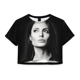 Женская футболка 3D укороченная с принтом Анжелина Джоли в Кировске, 100% полиэстер | круглая горловина, длина футболки до линии талии, рукава с отворотами | angelina jolie | американская актриса | анжелина джоли | режиссёр | фотомодель | ценарист