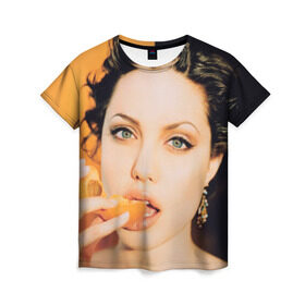 Женская футболка 3D с принтом Анжелина Джоли в Кировске, 100% полиэфир ( синтетическое хлопкоподобное полотно) | прямой крой, круглый вырез горловины, длина до линии бедер | angelina jolie | американская актриса | анжелина джоли | режиссёр | фотомодель | ценарист
