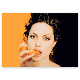 Поздравительная открытка с принтом Анжелина Джоли в Кировске, 100% бумага | плотность бумаги 280 г/м2, матовая, на обратной стороне линовка и место для марки
 | angelina jolie | американская актриса | анжелина джоли | режиссёр | фотомодель | ценарист