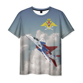 Мужская футболка 3D с принтом Самолёт в Кировске, 100% полиэфир | прямой крой, круглый вырез горловины, длина до линии бедер | авиация | ввс | ввс россии | небо | самолёт