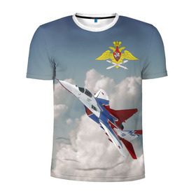 Мужская футболка 3D спортивная с принтом Самолёт в Кировске, 100% полиэстер с улучшенными характеристиками | приталенный силуэт, круглая горловина, широкие плечи, сужается к линии бедра | авиация | ввс | ввс россии | небо | самолёт