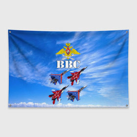 Флаг-баннер с принтом ВВС России в Кировске, 100% полиэстер | размер 67 х 109 см, плотность ткани — 95 г/м2; по краям флага есть четыре люверса для крепления | авиация | ввс | день ввс | небо | россия | самолёты