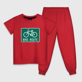 Детская пижама хлопок с принтом Дорога для велосипедистов в Кировске, 100% хлопок |  брюки и футболка прямого кроя, без карманов, на брюках мягкая резинка на поясе и по низу штанин
 | велосипед | дорожный велосипедный знак знак | спорт | экстрим
