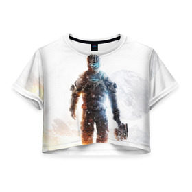 Женская футболка 3D укороченная с принтом Isaac Clark в Кировске, 100% полиэстер | круглая горловина, длина футболки до линии талии, рукава с отворотами | dead | horror | isaac clark | space | игра | космос