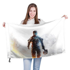 Флаг 3D с принтом Isaac Clark в Кировске, 100% полиэстер | плотность ткани — 95 г/м2, размер — 67 х 109 см. Принт наносится с одной стороны | dead | horror | isaac clark | space | игра | космос