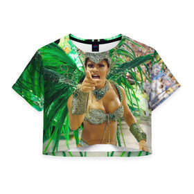 Женская футболка 3D укороченная с принтом Карнавал в Рио в Кировске, 100% полиэстер | круглая горловина, длина футболки до линии талии, рукава с отворотами | 