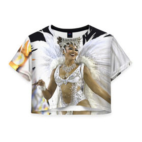 Женская футболка 3D укороченная с принтом Карнавал в Рио в Кировске, 100% полиэстер | круглая горловина, длина футболки до линии талии, рукава с отворотами | бразилия