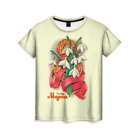 Женская футболка 3D с принтом Подснежники в Кировске, 100% полиэфир ( синтетическое хлопкоподобное полотно) | прямой крой, круглый вырез горловины, длина до линии бедер | 8 марта | женский | международный | подарок | подснежники | цветы