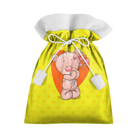 Подарочный 3D мешок с принтом Мишка с цветочками в Кировске, 100% полиэстер | Размер: 29*39 см | 8марта | весна | девушкам | милый | мишка | подарок | цветок
