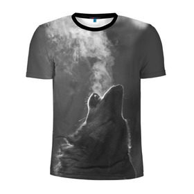 Мужская футболка 3D спортивная с принтом Воющий волк в Кировске, 100% полиэстер с улучшенными характеристиками | приталенный силуэт, круглая горловина, широкие плечи, сужается к линии бедра | animal