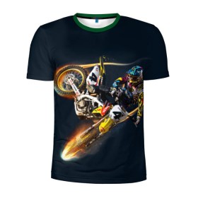 Мужская футболка 3D спортивная с принтом Motorcycle Racing в Кировске, 100% полиэстер с улучшенными характеристиками | приталенный силуэт, круглая горловина, широкие плечи, сужается к линии бедра | motocross | motorcycle racing | мотоцикл