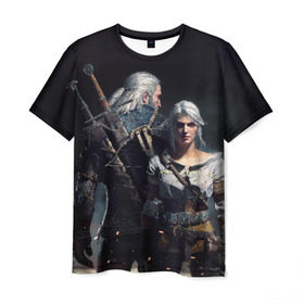 Мужская футболка 3D с принтом Geralt and Ciri в Кировске, 100% полиэфир | прямой крой, круглый вырез горловины, длина до линии бедер | ciri | gerald | roach | wild hunt | witcher | ведьмак | ведьмы | геральд | дикая охота | йен | йеннифер | плотва | цири