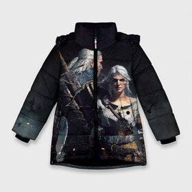 Зимняя куртка для девочек 3D с принтом Geralt and Ciri в Кировске, ткань верха — 100% полиэстер; подклад — 100% полиэстер, утеплитель — 100% полиэстер. | длина ниже бедра, удлиненная спинка, воротник стойка и отстегивающийся капюшон. Есть боковые карманы с листочкой на кнопках, утяжки по низу изделия и внутренний карман на молнии. 

Предусмотрены светоотражающий принт на спинке, радужный светоотражающий элемент на пуллере молнии и на резинке для утяжки. | ciri | gerald | roach | wild hunt | witcher | ведьмак | ведьмы | геральд | дикая охота | йен | йеннифер | плотва | цири